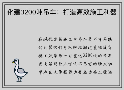 化建3200吨吊车：打造高效施工利器