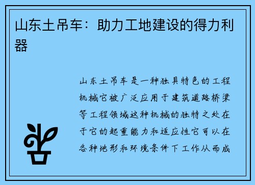 山东土吊车：助力工地建设的得力利器